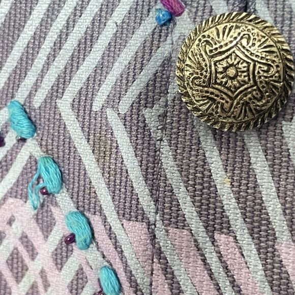 Marisol Womens Jean Jacket M Colorful Embroidered Tribal Blue Purple Hippie - Picture 6 of 10